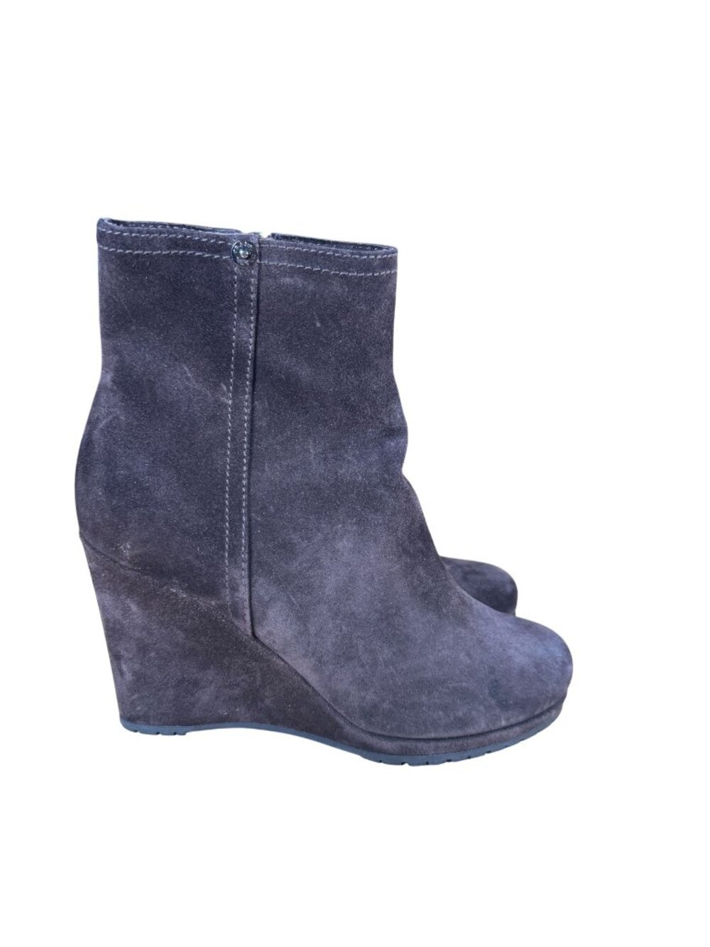 Prada Brown Suede Wedge Heel Ankle Boots Booties Size 38.5